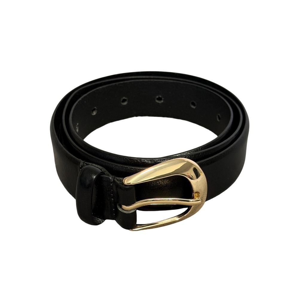 Zara Belt Womens Size 36 Black Cow Leather Made In Spain Gold Buckle Classic